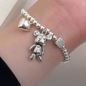 Silver Charm Bracelet with Bear and Heart